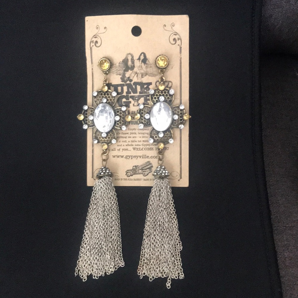 Junk Gypsy Cross Tassle Earring with RhineStones
